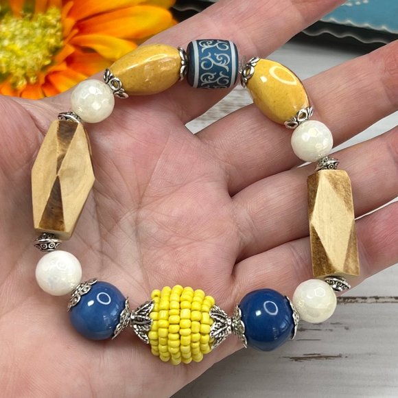 Bohemian Bracelet Stack Gemstone Crystal Handmade Blown Glass Bead Howlite New! - Picture 5 of 11